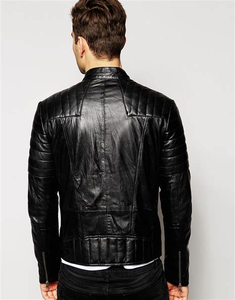 Lyst Barneys Originals Barneys Leather Quilted Detail Biker Jacket