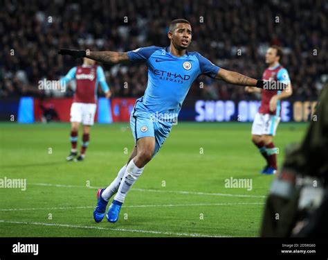 Manchester Citys Gabriel Jesus Celebrates Scoring His Sides Third