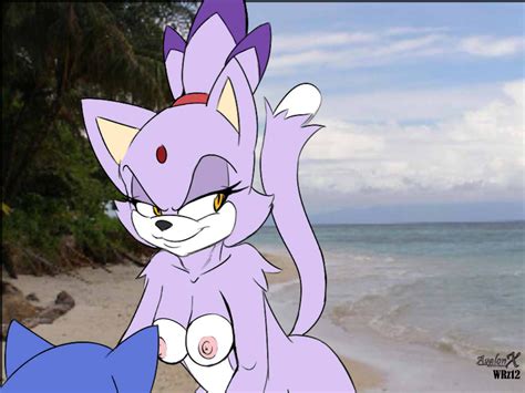 Rule 34 Anthro Areola Aval0nx Beach Blaze The Cat Breasts Erect Nipples Feline Female Hedgehog