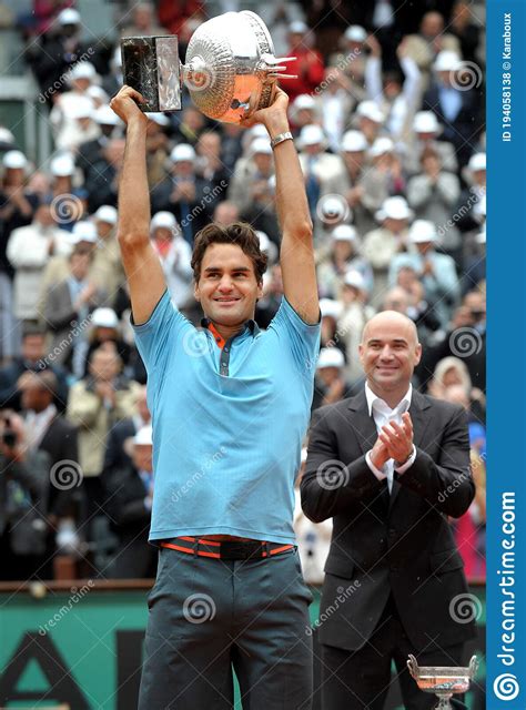 Roger Federer Of Switzerland Celebrates With The Trophy Editorial Stock