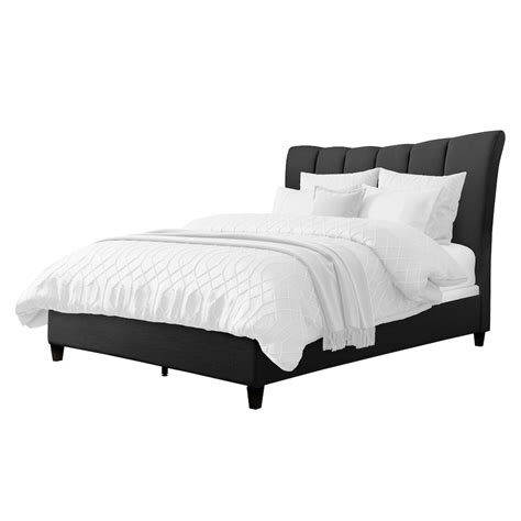 Corliving Dark Grey Fabric Vertical Channel Tufted Queen Bed Frame