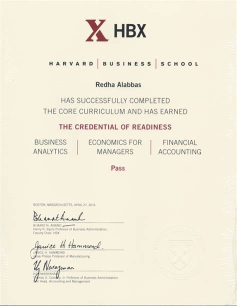 Harvard Core Certificate Tracsc