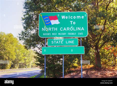 Welcome To North Carolina Sign At He State Border Stock Photo Alamy