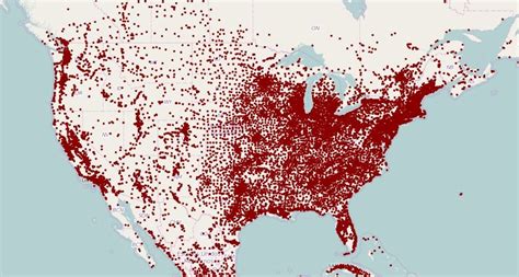 Mapped Population Density With A Dot For Each Town