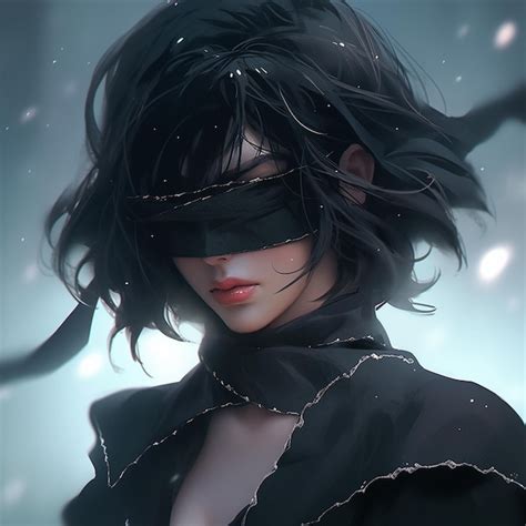 Premium Ai Image Anime Girl With Blindfold And Black Hair In A Snowy Scene Generative Ai