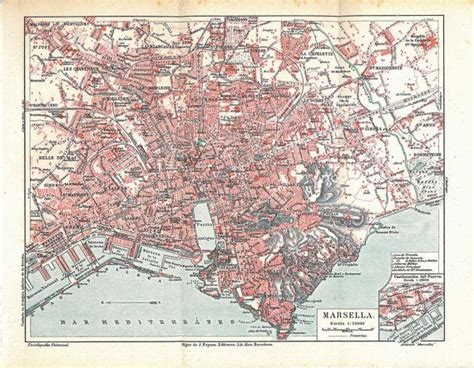Prices and availability subject to change. Marseille City Plan Vintage Map France 1923 to Frame by ...