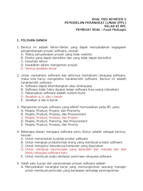 Soal sel dan organel biologi pilihan ganda +pembahasan. Contoh Soal Pilihan Ganda Pemodelan Perangkat Lunak ...