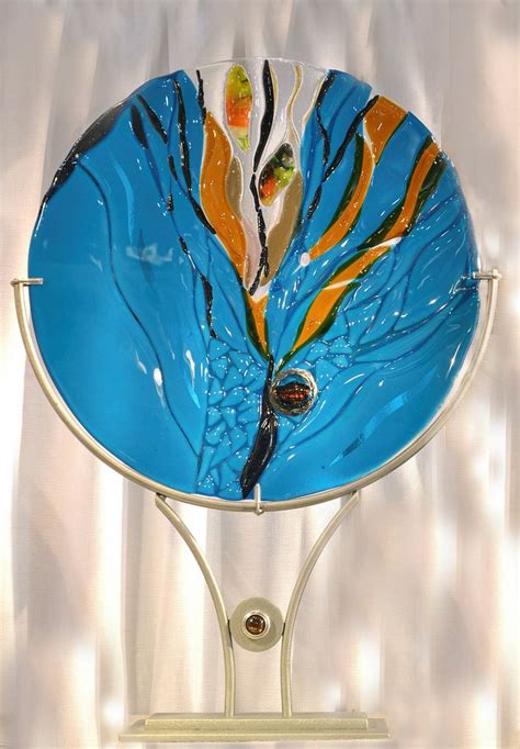 Fused Glass Sculptures Glass Art Table Top Sculptures Glass And Steel Nature Theme Fused