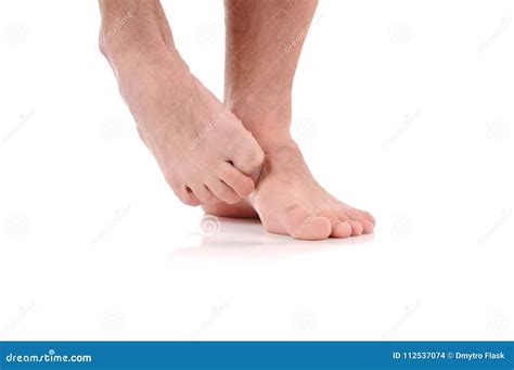 Man Scratch The Itch Infection Of The Feet Caused By Fungus Stock