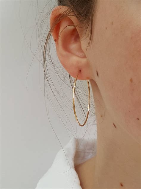 Large Gold Hoop Earrings Thin Hammered Gold Hoops Etsy Uk