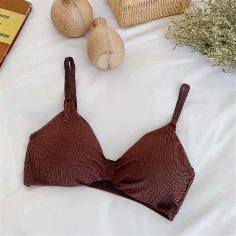 Sexy Women Solid Color Rib Knit Soft Cotton Bra Power Day Sale