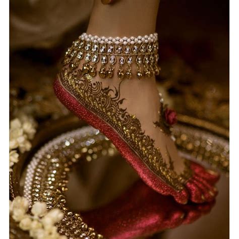 Golden Pearl Kushi Bridal Anklets With Bells Indian Wedding Anklets