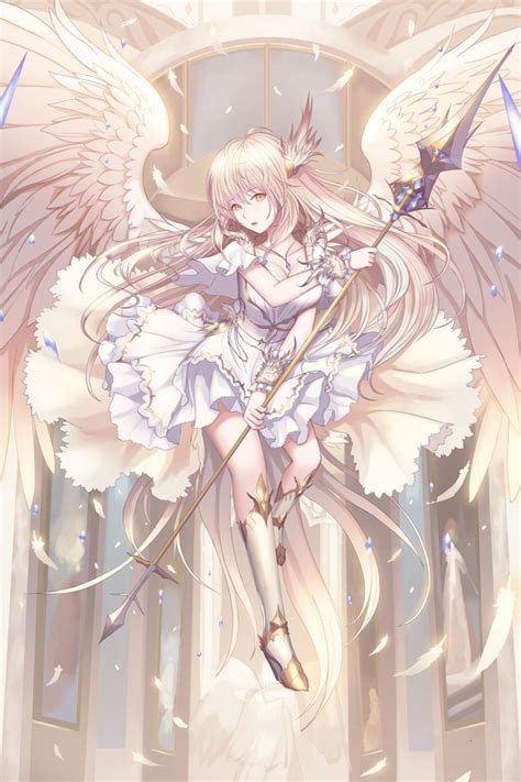 Safebooru 1girl Absurdres Angel Angel Wings Breasts Cleavage Dress Full Body Highres Jewelry