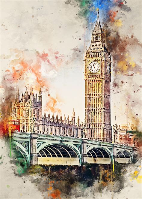 London In Watercolor Metal Poster Print Posteralize Displate