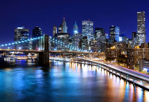 Desktop Hintergrundbilder New York City USA Brücke Nacht Fluss