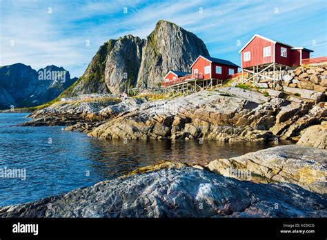 Rorbuer Traditional Fishermans Cottages In Reine Norway Stock Photo