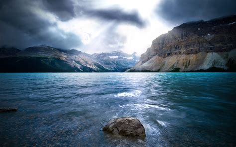 Nature Landscape Blue Lake Mountain Sun Rays Clouds