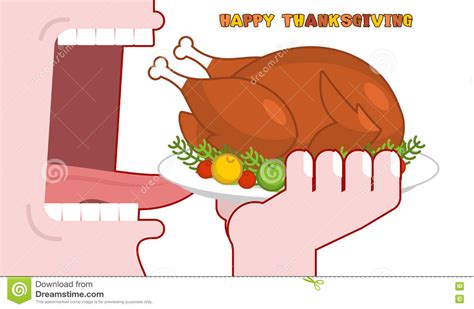 Happy Thanksgiving Eat Cooked Turkey Stock Vector Illustration Of