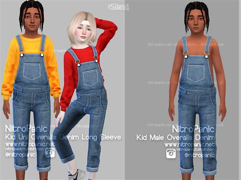 Kid Uni Overall Denim Long Sleeve And Kid Male Overall Denim For The Sims 4
