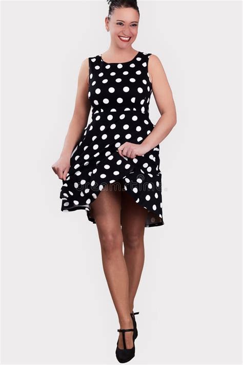 Woman In A Black Polka Dot Dress Stock Image Image Of Dots