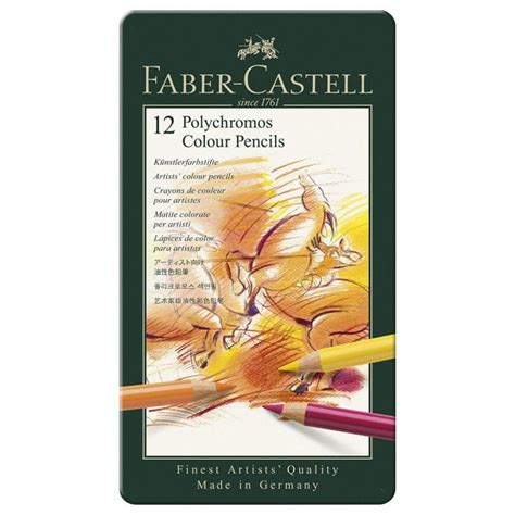 Faber Castell Polychromos Colour Pencils Tin Set Of 12 Art Supplies