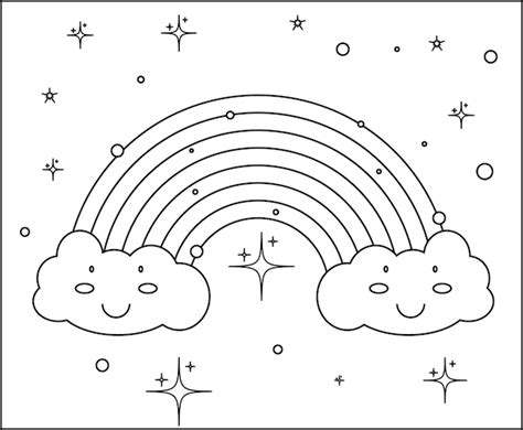 Premium Vector Color Rainbow Line Art Drawing Page With Cute Clouds