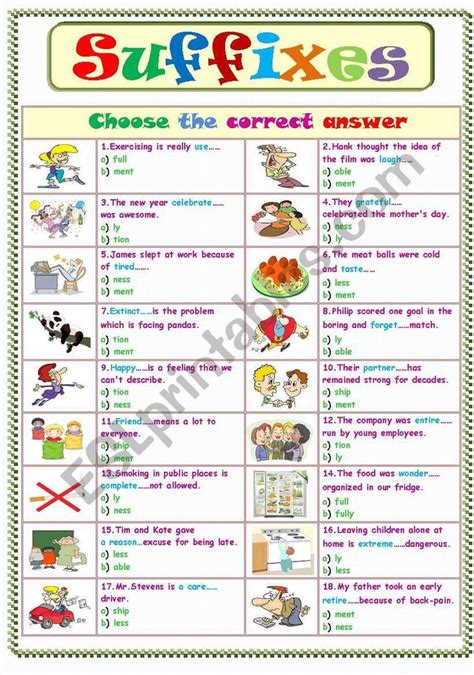 Suffixes Choose The Correct Answer Suffixes Worksheets