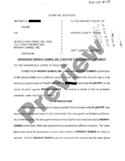 Killeen Texas Motion For Summary Judgment By One Defendant Us Legal Forms