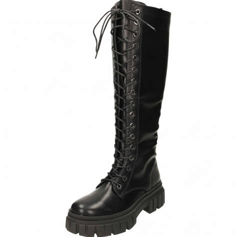 Jwf Chunky Gothic Punk Knee High Boots Combat Lace Up Zip Ladies Footwear From Jenny Wren