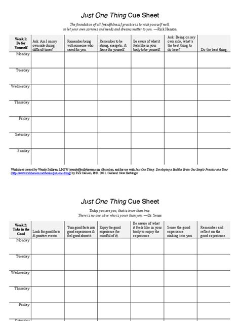 Cue type * timing #. JOT Cue Sheets | Mindfulness | Self-Improvement