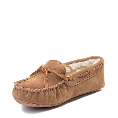 Womens Minnetonka Sheepskin Softsole Moccasin Slipper Tan Journeys