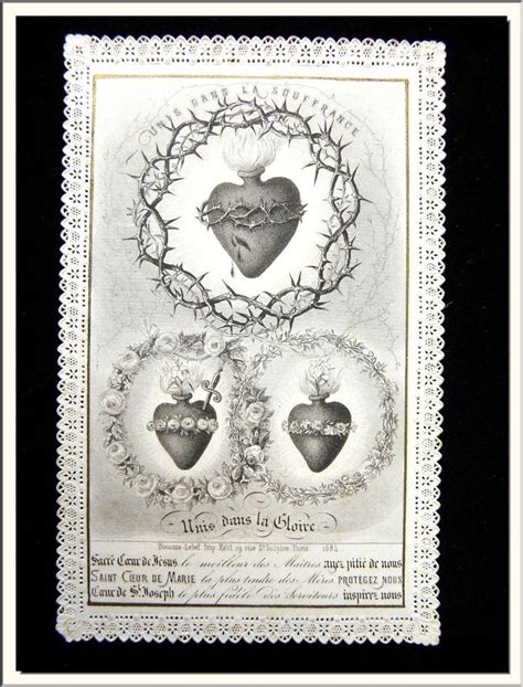 Antique 1880s Three Sacred Heart Jesus Mary Joseph French Canivet Lace