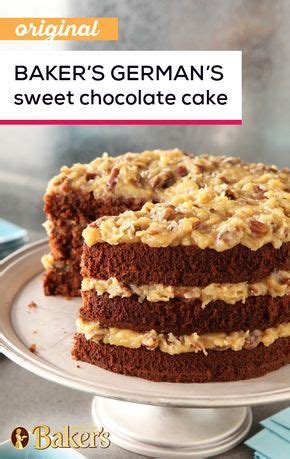 This authentic german's chocolate cake is the original recipe for this super moist, mild chocolate cake, and it's frosted with the most delectable pecan coconut frosting that you'll ever eat!! BAKER'S GERMAN'S Sweet Chocolate Cake | Recipe | Bakers ...