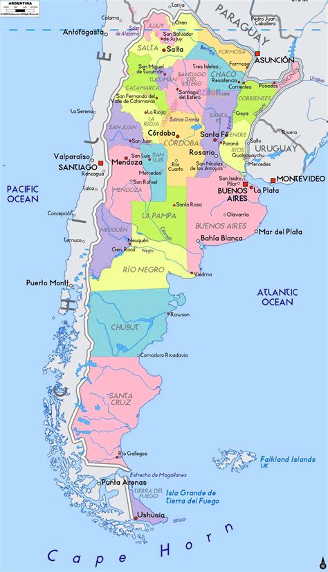 Physical map of argentina showing major cities, terrain, national parks, rivers, and surrounding countries with international borders and outline maps. detailed argentina political map - Travel Around The World ...