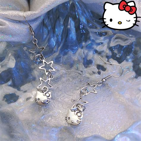 Kawaii Hello Kitty Earrings Y2k Sanrio Anime 2023 Cheap Jewelry Irregular Earrings Fresh Girl