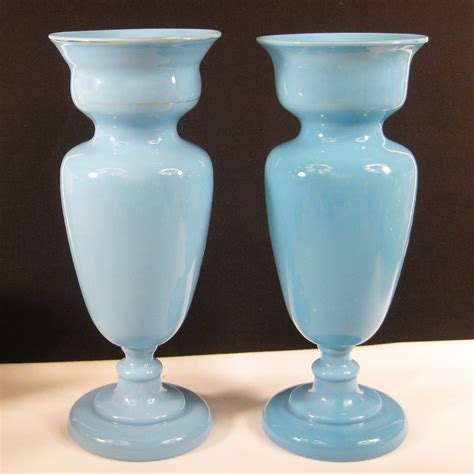 Antique Bristol Blue Handpainted Cherubs Bristol Glass Vase Set