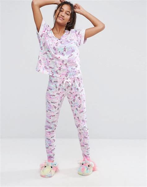 Asos Asos Unicorn Print Tee And Legging Pyjama Set