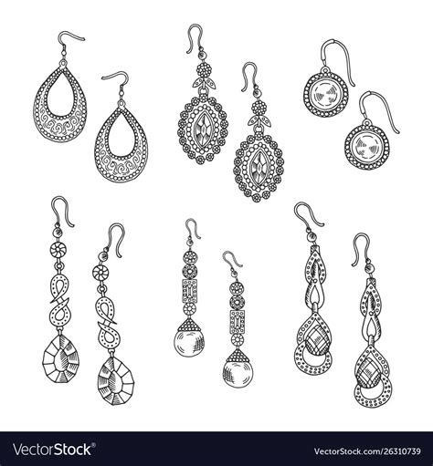 Hand Drawn Earrings Set Jewelry Isolated Vector Image