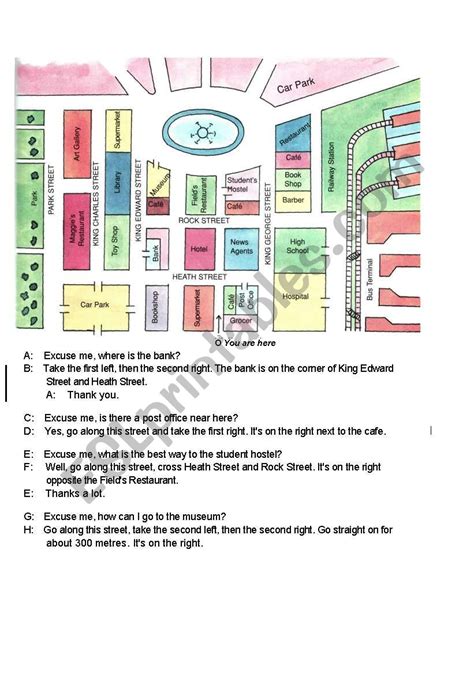 Giving Directions And Preposition Of Places Esl Worksheet By Queenqueen