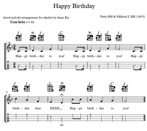 Happy Birthday Chord Melody Arrangement For Ukulele Anne Kuanne Ku