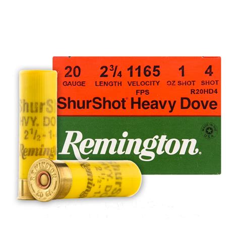 20 Gauge 4 Shot Remington Shurshot Heavy Dove 25 Rounds Ammo