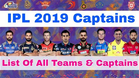 Ipl 2019 List Of All Teams Captains Dd Kxip Kkr Rr Mi Srh Csk