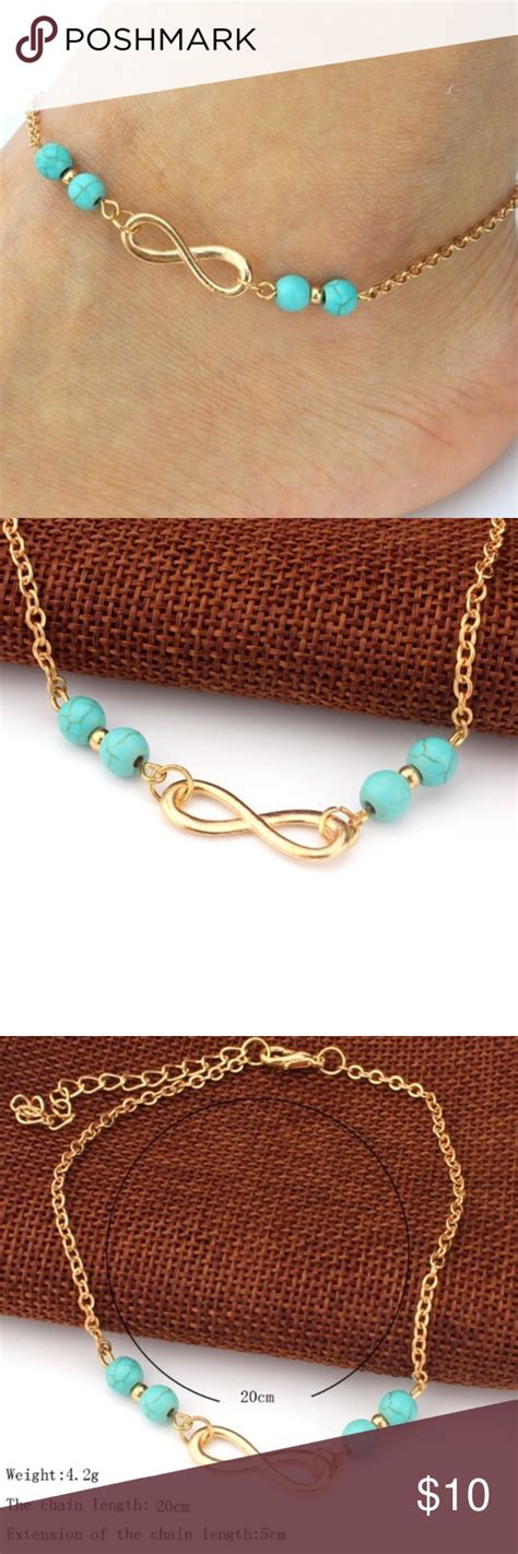 Boho Infinity Dainty Anklet With Turquoise Beads Anklets Boho Anklet Gold Anklet
