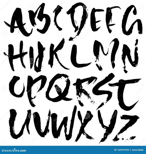 Hand Drawn Modern Dry Brush Lettering Grunge Style Alphabet Handwritten Font Vector