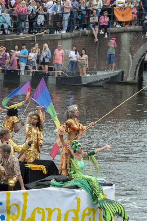 blond en blauw boat at the gay pride amsterdam the netherlands 2019 editorial image image of
