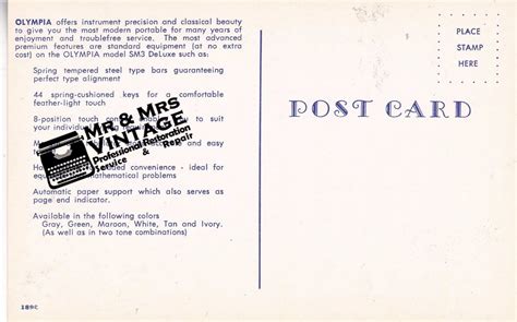2 Original And Unused Un Posted Olympia Sm3 Typewriter Postcards Rar Mr And Mrs Vintage