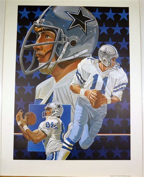 A Painting Of Two Football Players On A Blue And White Background With