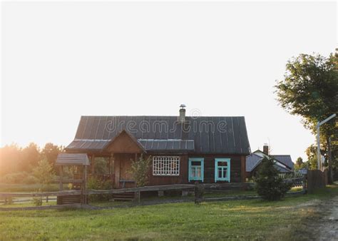 Old Wooden House In Village Farmhouse In Belarus View Of Rustic