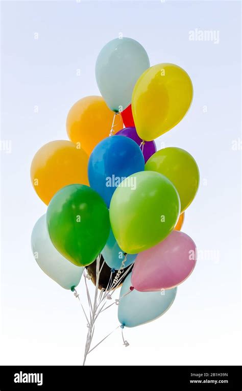 Colorful Bunch Of Helium Balloons Isolated On Background Stock Photo