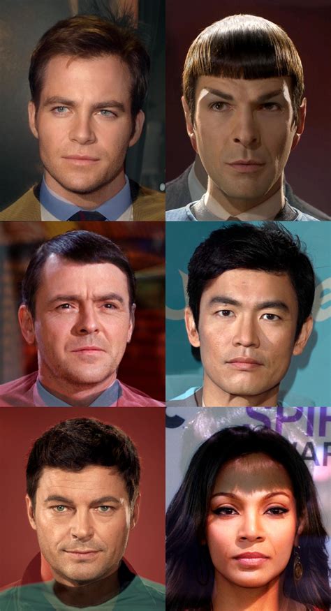 these are photos of the new and old star trek actors superimposed on top of one another the